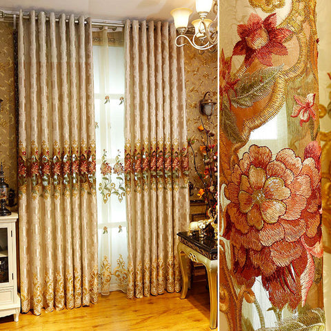 High-end European Embroidery Floral Curtain