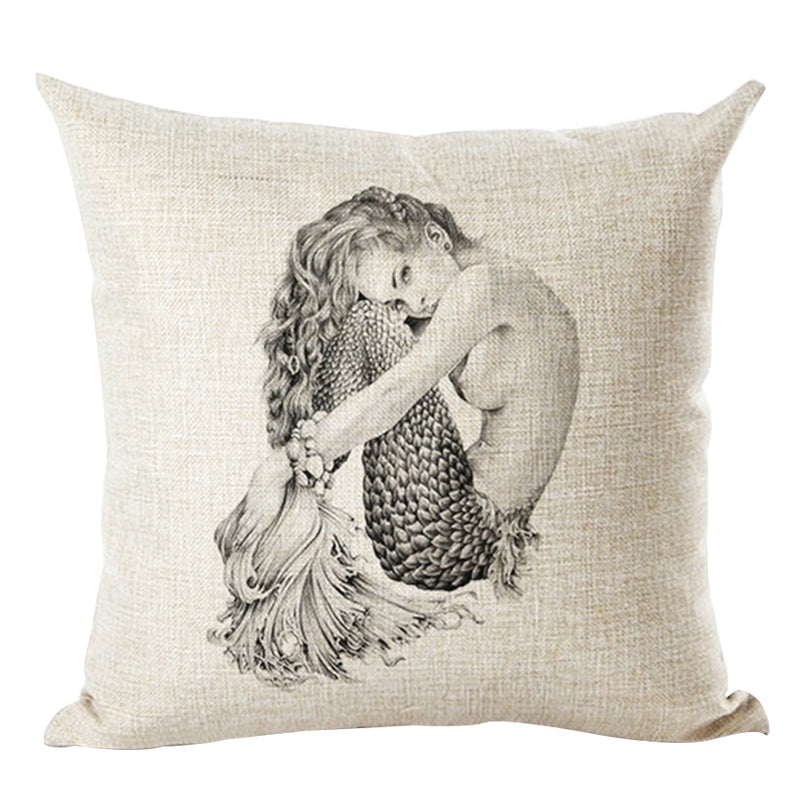 Lovely Mermaid Linen Pillow Cases