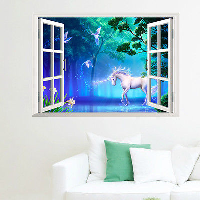 3D White Horse Window Wall Sticker