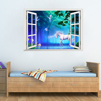 3D White Horse Window Wall Sticker