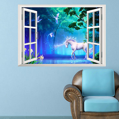 3D White Horse Window Wall Sticker