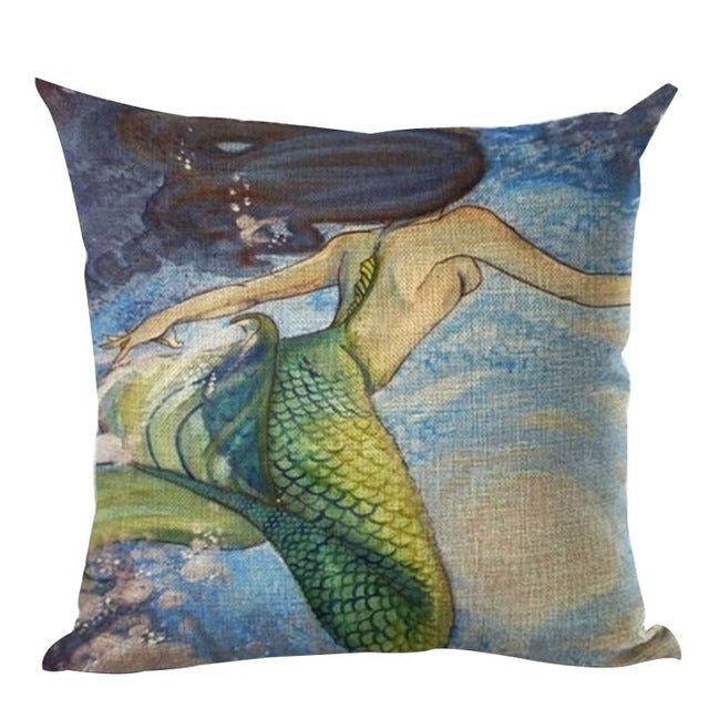 Lovely Mermaid Linen Pillow Cases