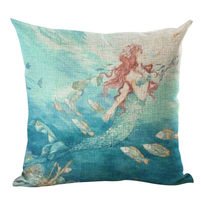 Lovely Mermaid Linen Pillow Cases