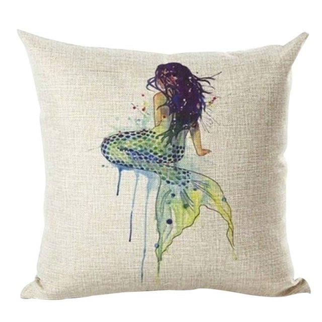 Lovely Mermaid Linen Pillow Cases