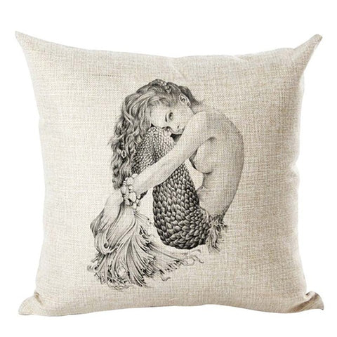 Lovely Mermaid Linen Pillow Cases