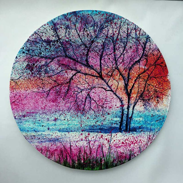 Watercolor Tree Print Round Doormat